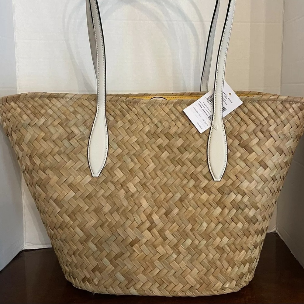 Kate Spade Honey Bee Straw Shoulder Tote Bag, NEW 2022, $459 yellow brown white - Picture 7 of 9